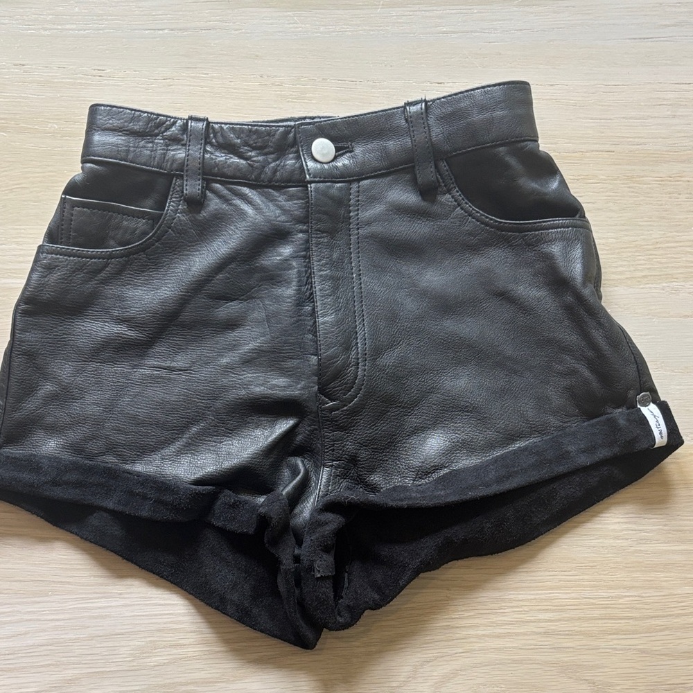 One Teaspoon Black Leather High Waist Shorts